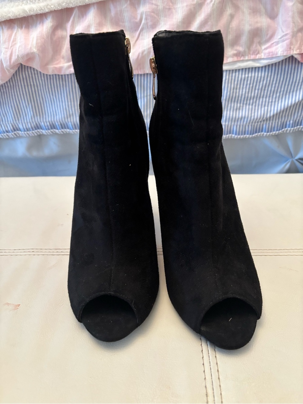 Black Suede Peep-Toe Ankle Boots